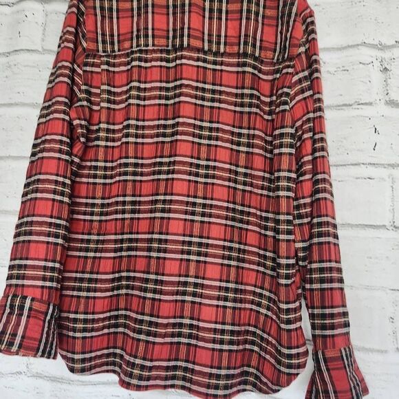 Treasure & Bond Button Down Collared Plaid Boyfriend Plaid Womens Large Shirt - Picture 8 of 11